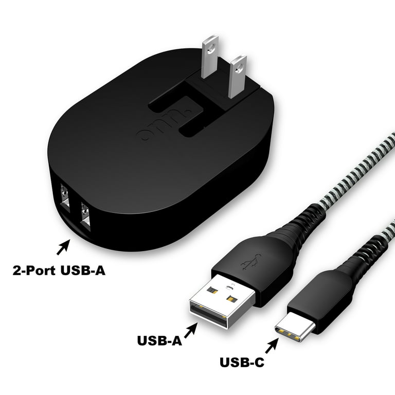 onn. Dual-Port Wall Charging Kit with USB-C to USB Cable 