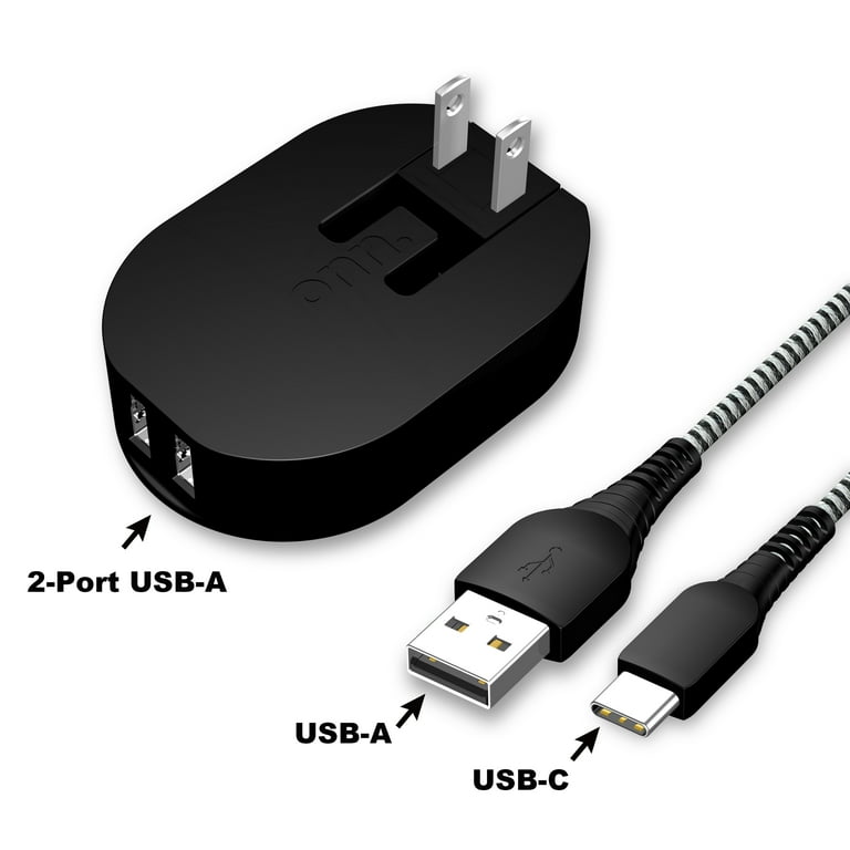 onn. Dual Port Wall Charging Kit with USB C to USB Cable Walmart