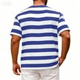 thumbnail image 4 of T-Shirt Décontracté à Rayures pour Hommes, Col Rond, Manches Courtes, Ajusté, Tissu Doux, Été, Plage et Rue, Bleu Foncé, L, 4 of 4