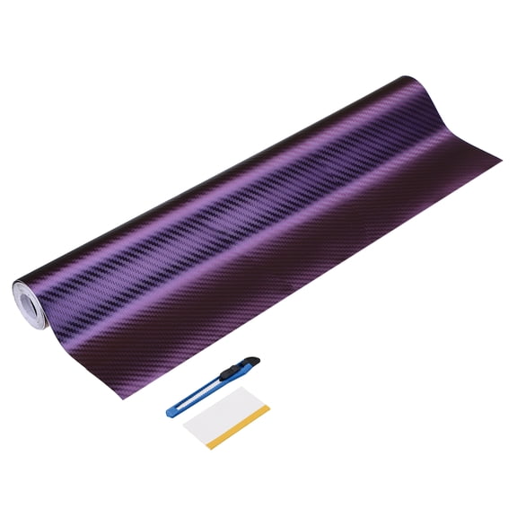 1 Set Carbon Fiber Vinyl Wrap 11.81" x 7ft Self-Adhesive Car Sticker Waterproof Wrap Roll for DIY Decor Automotive Exterior Interior Protection with Scraper Tool, Purple Blue