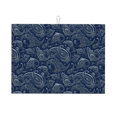 

Dish Drying Mat Dark Blue Paisley Highly Absorbent Microfiber Drying Mat Kitchen Counter or Sink Drawer Liner 18x24 Kitchen Drying Mat Coffee Mat Kitchen Essentials