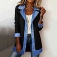 thumbnail image 3 of Hvot&aat Womens Denim Collared Patchwork Ribbed Jacket Button Down Long Sleeve Slim Fit Sweatshirt Cardigan, 3 of 4