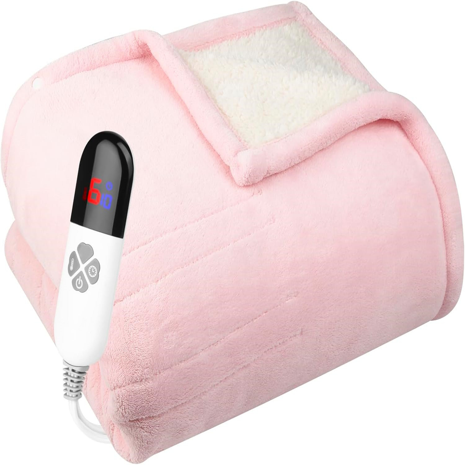 Electric Heated Throw Blanket 50"x60" Pink Machine Washable 6 Heat Settings 4 Hours Auto Off Overheat Protection for Home Office Use