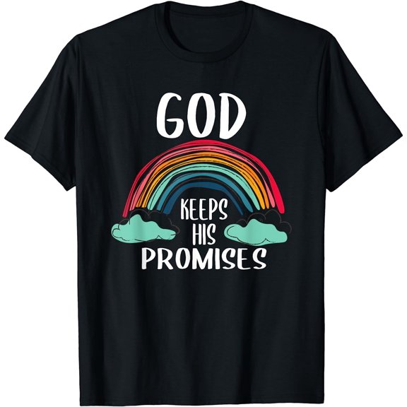 God Keeps His Promises Rainbow Lovely Christian Christianity T-Shirt Black Medium