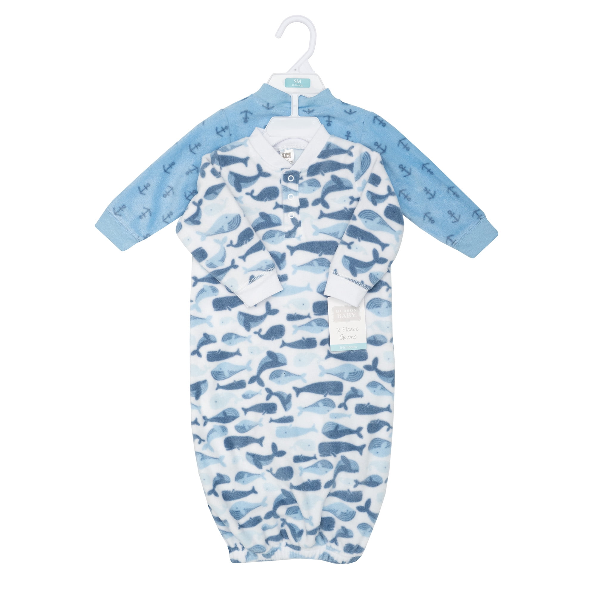 Hudson Baby Infant Boys Fleece Gowns, Cute Whales, Preemie-Newborn