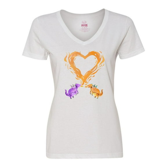 Inktastic Fire Heart Dragons Women's V-Neck T-Shirt