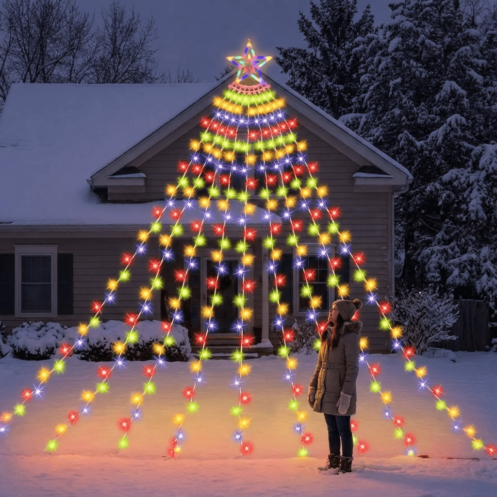 Outdoor String Lights Decorations, 350 LED Star Waterfall String Fairy Lights with 8 Modes for Indoor wedding Decor