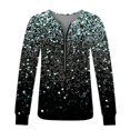 thumbnail image 3 of TENSUNNYD Women T Shirts Casual Zipper Casual Long Print Neck Tops Sleeve Sequin Round Loose Splice Blouse T-Shirt Blouse Cozy Soft Leisure Clothes Tees, 3 of 3