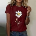 thumbnail image 5 of Women's Daisy Floral Tops Crewneck Short Sleeve Casual Summer T Shirts Flower Print Loose Fit Tees (L, Red), 5 of 5