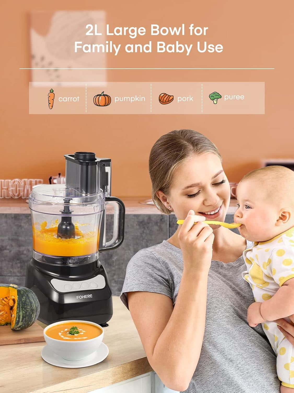 Food Processor, 12 Cup Large Capacity with 500W Motor, 2-in-1 Feed Chute Meat Grinder & Chopper for Mincing Dicing Shredding Puree Kneading Dough  Stainless Steel