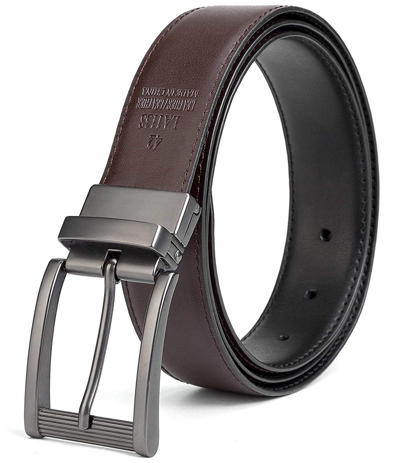  PDGJG Men Belt Cow Genuine Leather Business Metal Automatic  Buckle Ratchet Black Dark Brown Belts (Color : Black, Size : 120 cm) :  Clothing, Shoes & Jewelry