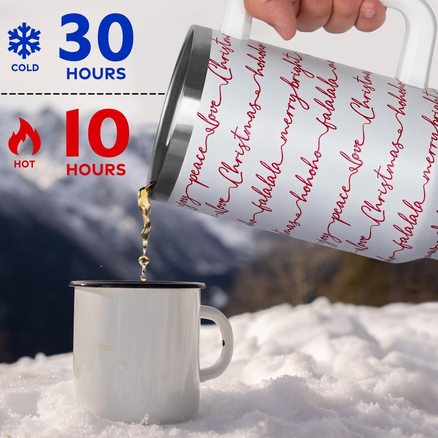 Christmas Gifts 40 oz Tumbler with Handle and Straw Lid,Cute Gifts for Women Santa Claus Sleigh Xmas Tree Vacuum Insulated Leak Proof Tumbler,Winter Holiday Accessories Stainless Steel Coffee Cup Mug