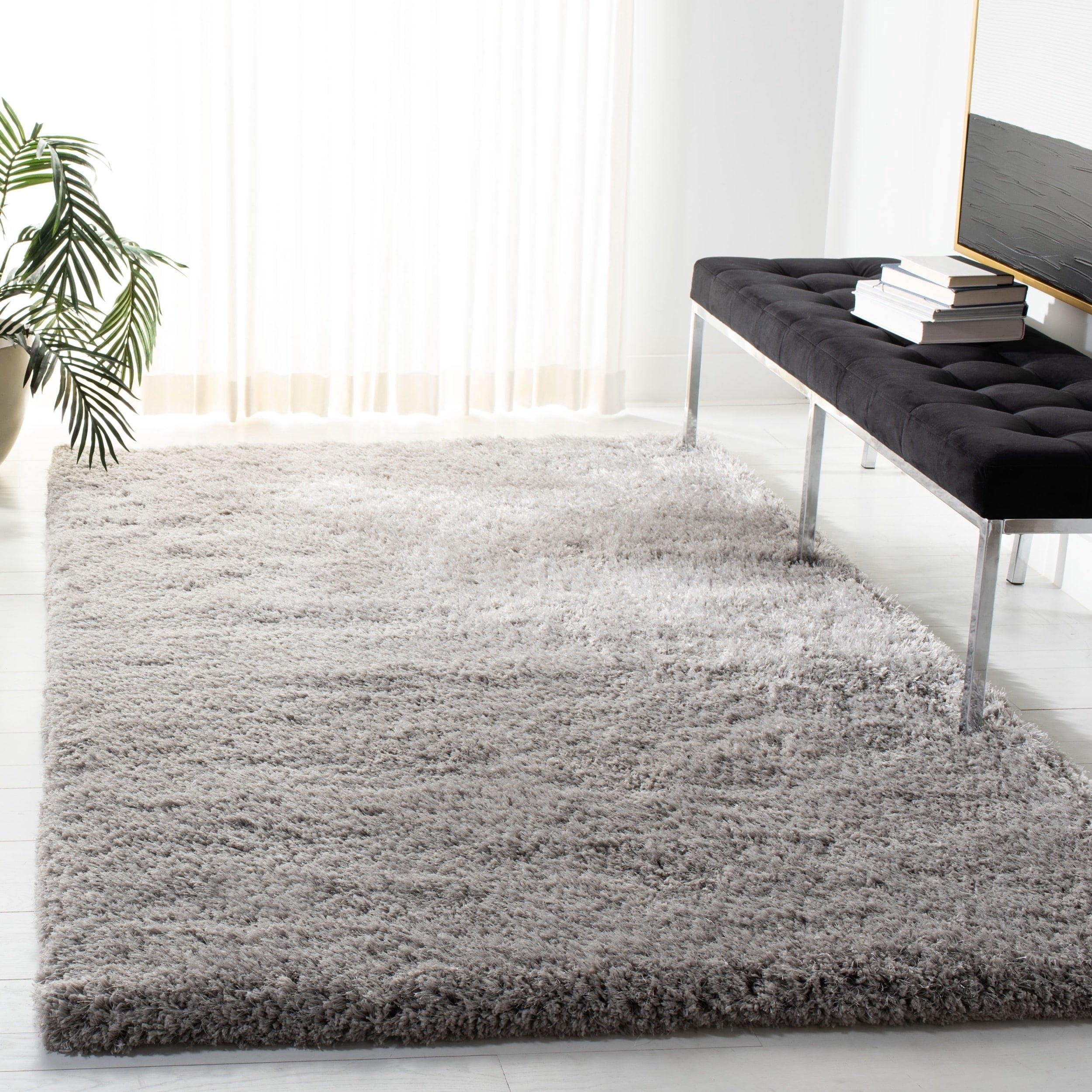 SAFAVIEH Supreme Charlton Solid Plush Polyester Shag Area Rug, Light Blue, 4' x 6'