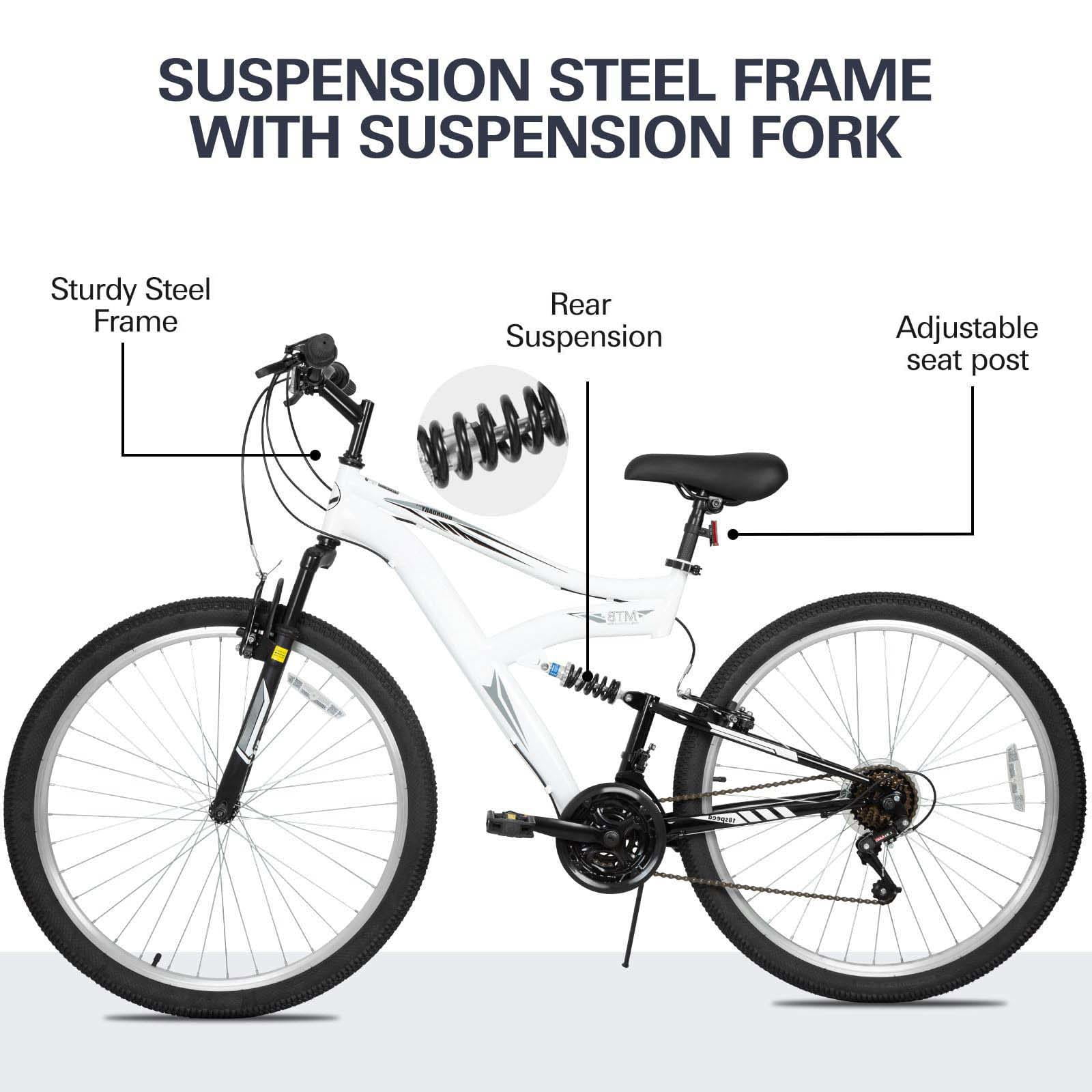 Hykolity 27.5 inch Mountain Bike MTB Outdoor Bicycle Cycling 18 Speed Trail Sport Off-Road Bikes Full Suspension for Adult Men Unisex White