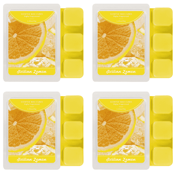 LA BELLEFEE Sicilian Lemon Scented Wax Melts – 4-Pack | A vibrant, refreshing citrus fragrance that energizes your home | Long-lasting wax melts for use in wax melt diffusers and oil burners