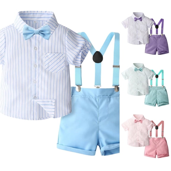 Summer Outfits for Toddler Boys Gentleman Shirt Suspenders Set formal Suit Outfit Sets Size 12-18 Months ,Blue
