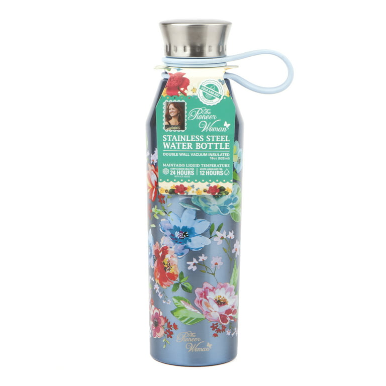 The Pioneer Woman 18 oz Blue Floral Stainless Steel Water Bottle 