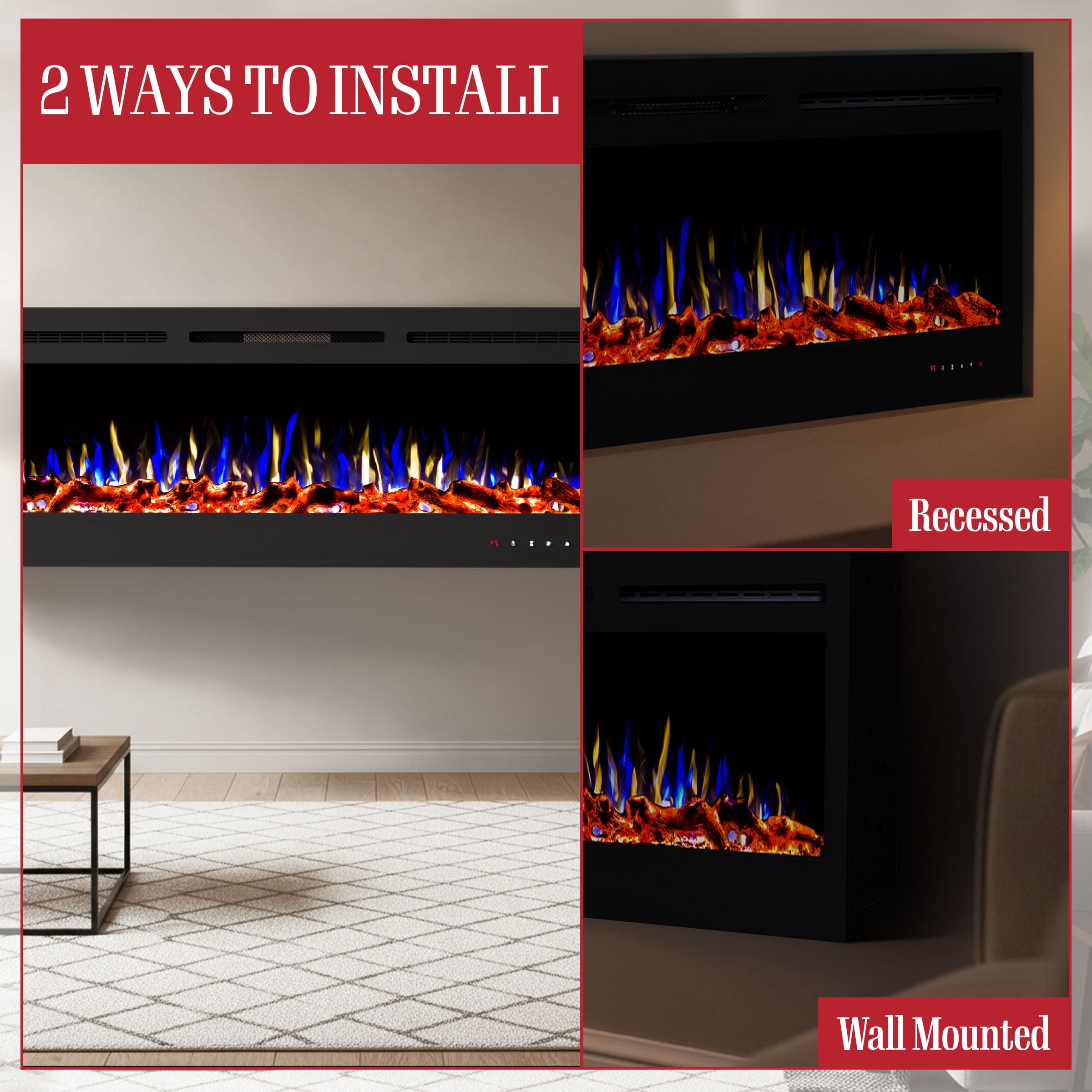 Somerset Home 72-inch Wall Mount Electric Fireplace with Remote Control (Black)