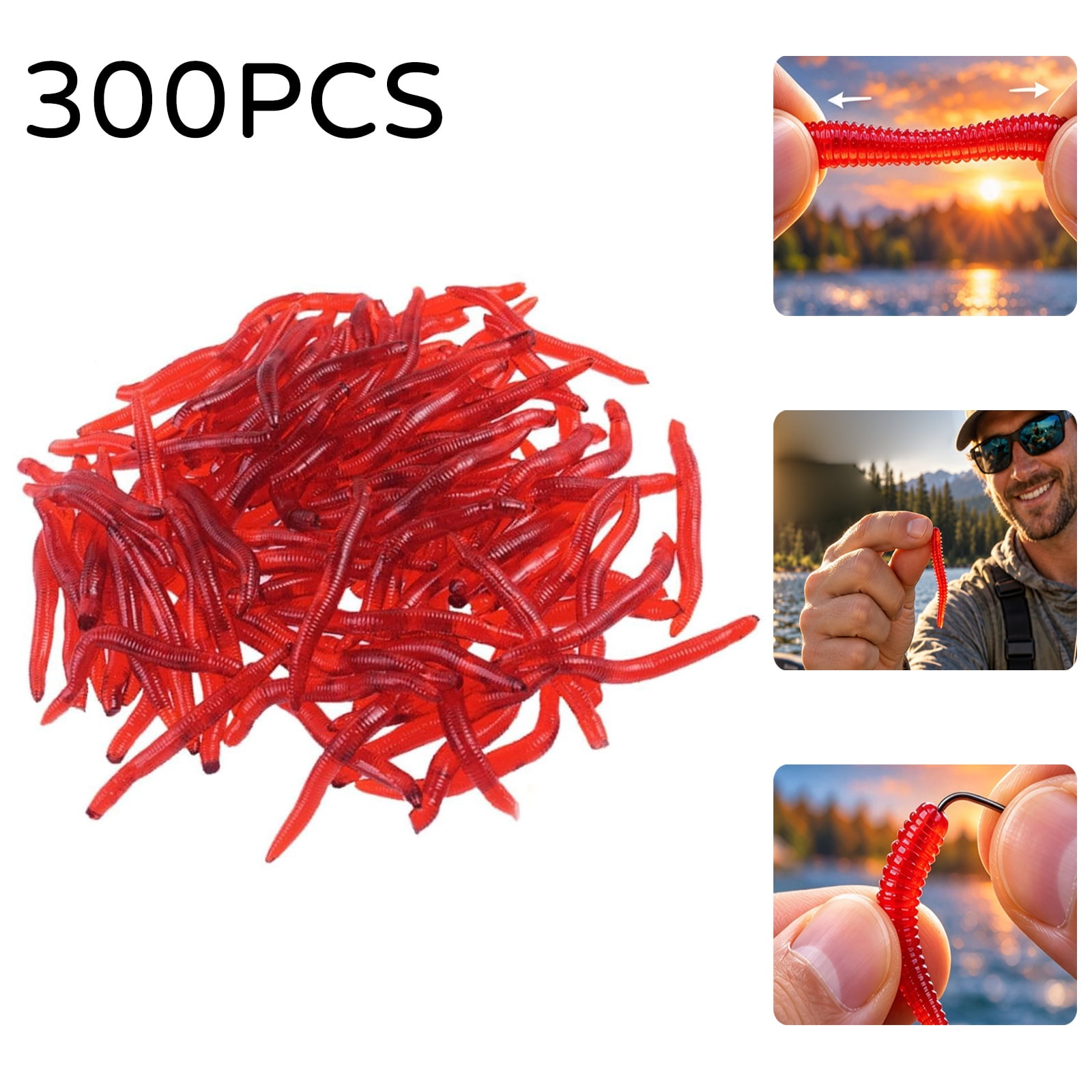 Fake Worms Simulation Earthworm Soft Fishing Lures Fishing Worms Shrimp Scented Artificial Baits 300 Pack for Freshwater & Saltwater Fishing