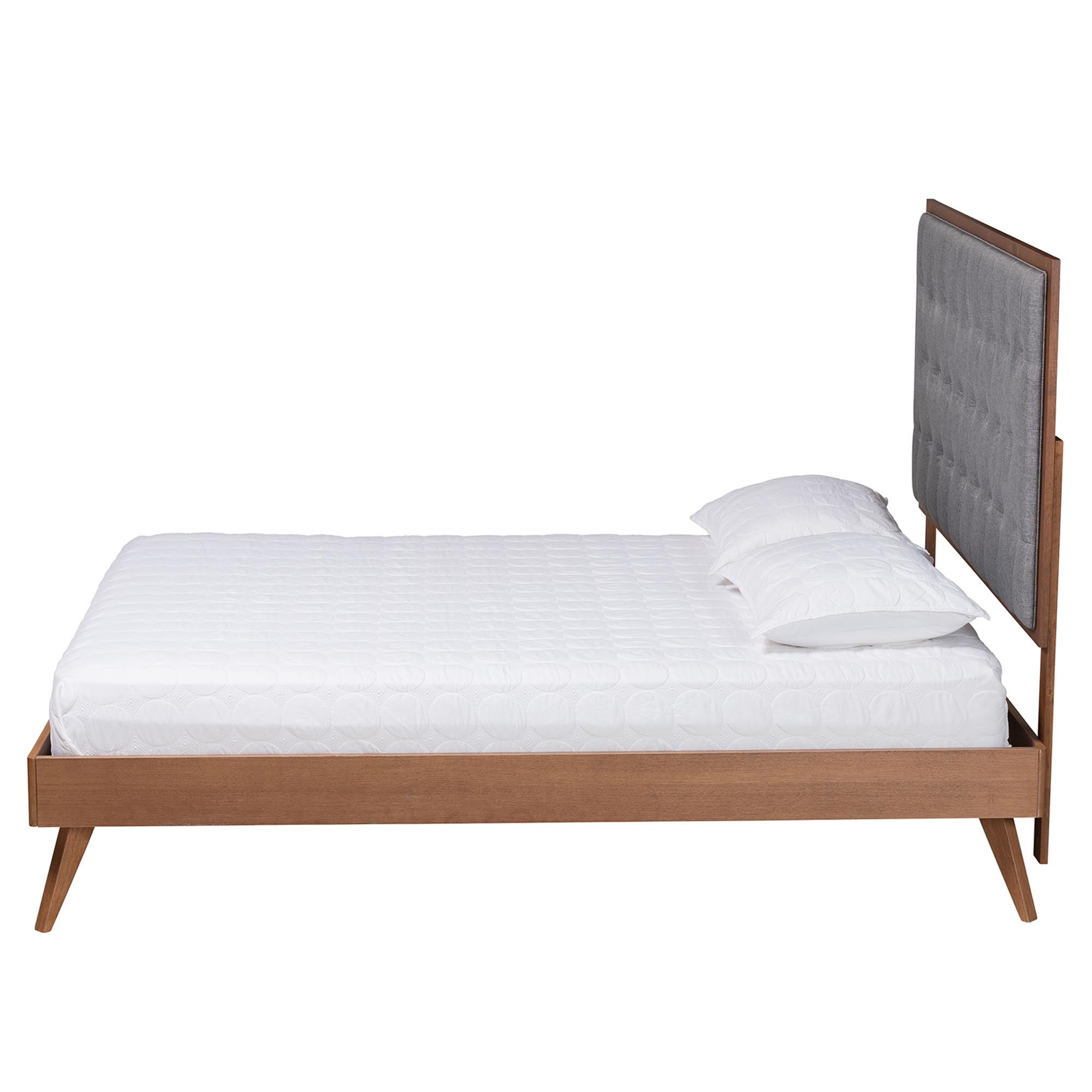 Baxton Studio Dericia Classic and Traditional Grey Fabric and Walnut Brown Finished Wood King Size Platform Bed