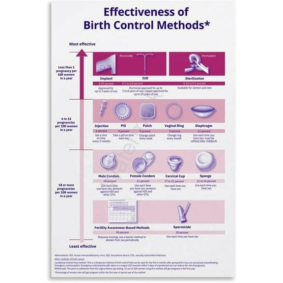 Contraceptive Methods Birth Control Options Poster Physiological Knowledge Education Posters (5) Canvas Painting Posters And Prints Wall Art for Living Room Bedroom Decor (