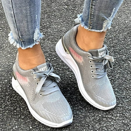 

HIBRO Women Wedge Trainer Shoes Leisure Breathable Mesh Outdoor Fitness Running Sport Sneakers Casual Shoes
