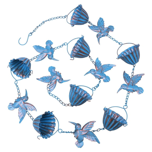 Ikoopy Hummingbird and Cup Rain Chain Metal Rain Catcher Chain Functional Replacement for Downspout Outdoor Garden Decor for Outside Blue
