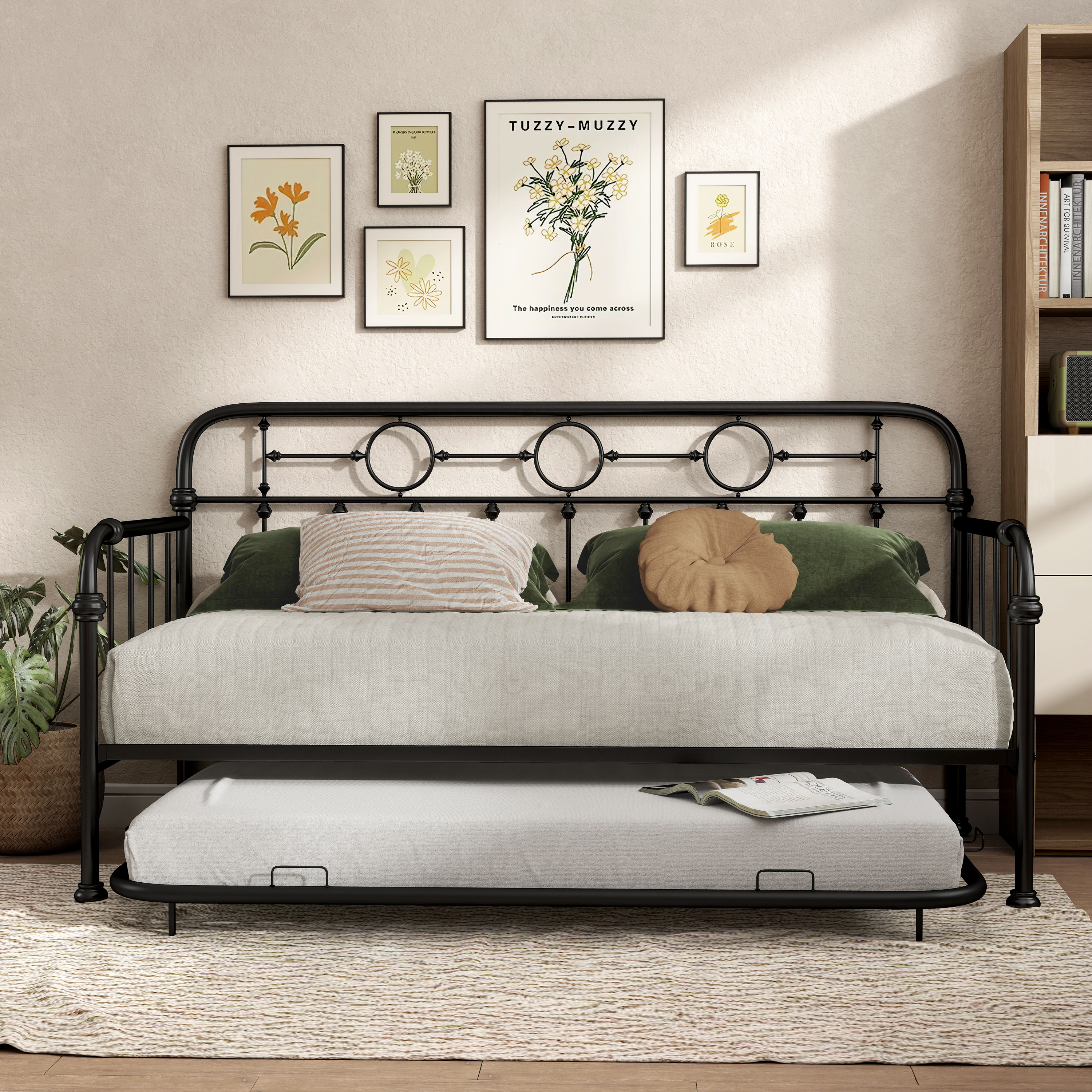 Furniture of America Willow Metal Daybed with Trundle Set, Black