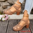 thumbnail image 4 of Bkhluea Women Floral Cutout Closed Toe Block Heel Sandals Hook And Loop Strap Footwear For Casual Walking Outdoor Daily, 4 of 7