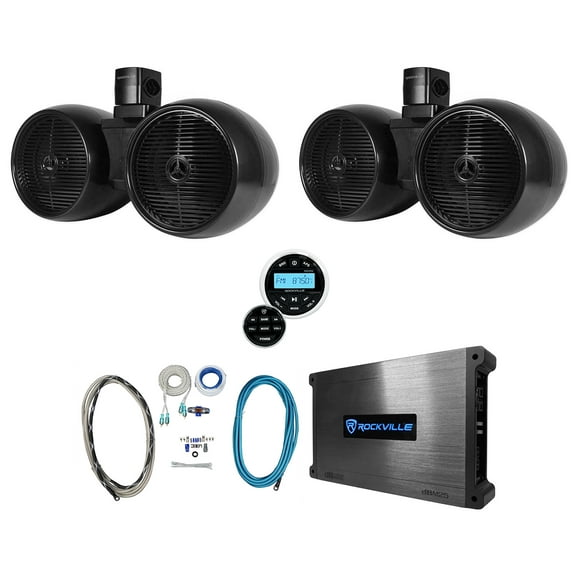 Rockville Bluetooth Receiver 2 Dual 8" Black Marine Wakeboard Tower Speakers Amp