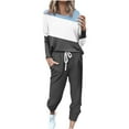 thumbnail image 2 of Long Sleeve Crew Neck Plus Size Casual Polyester Two Piece Set Of Tops And Pants,Women's Outfit Crewneck Pullover Pants Tracksuit Sweatsuits With Sweatpants, 2 of 5