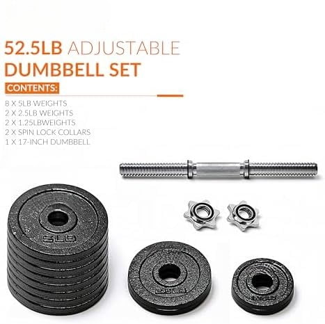 Adjustable Dumbbell Weight Set | Multiple Options Black, 52.5 LB, Single