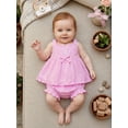 thumbnail image 5 of BemeyourBBs Toddler Baby Girls Summer Clothes Little Baby Girl Summer Outfit Cute Solid Color Strap Sleeveless Eyelets Ruffle Tank Vest Tops with Bloomer Shorts 2Pcs Set, 5 of 9