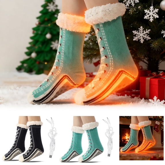 USB Rechargeable Heated Socks - Warm Non-Slip Electric Foot Warmers, Durable Outdoor Socks for Hunting, Camping & Travel, Essential for Cold Weather & Outdoor Adventures, 8.66*17.72in, Green