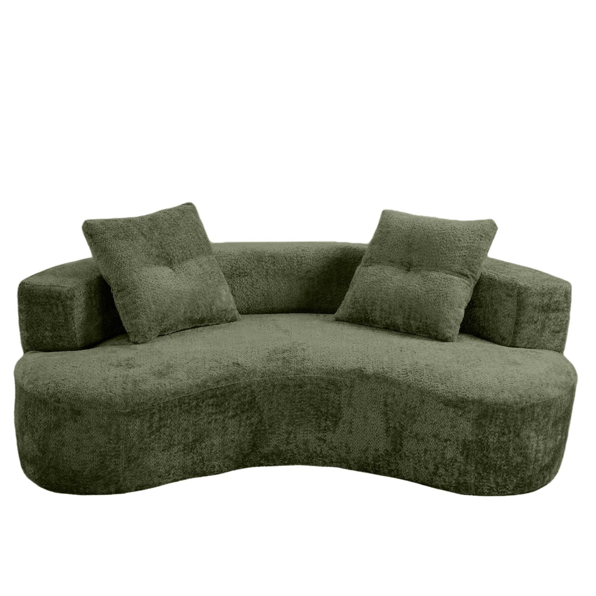 DEALTOPS 80" Curved Boucle Floor Sofa, 3-Seater Boneless Cloud Couch with 2 Pillows, No Assembly, Green