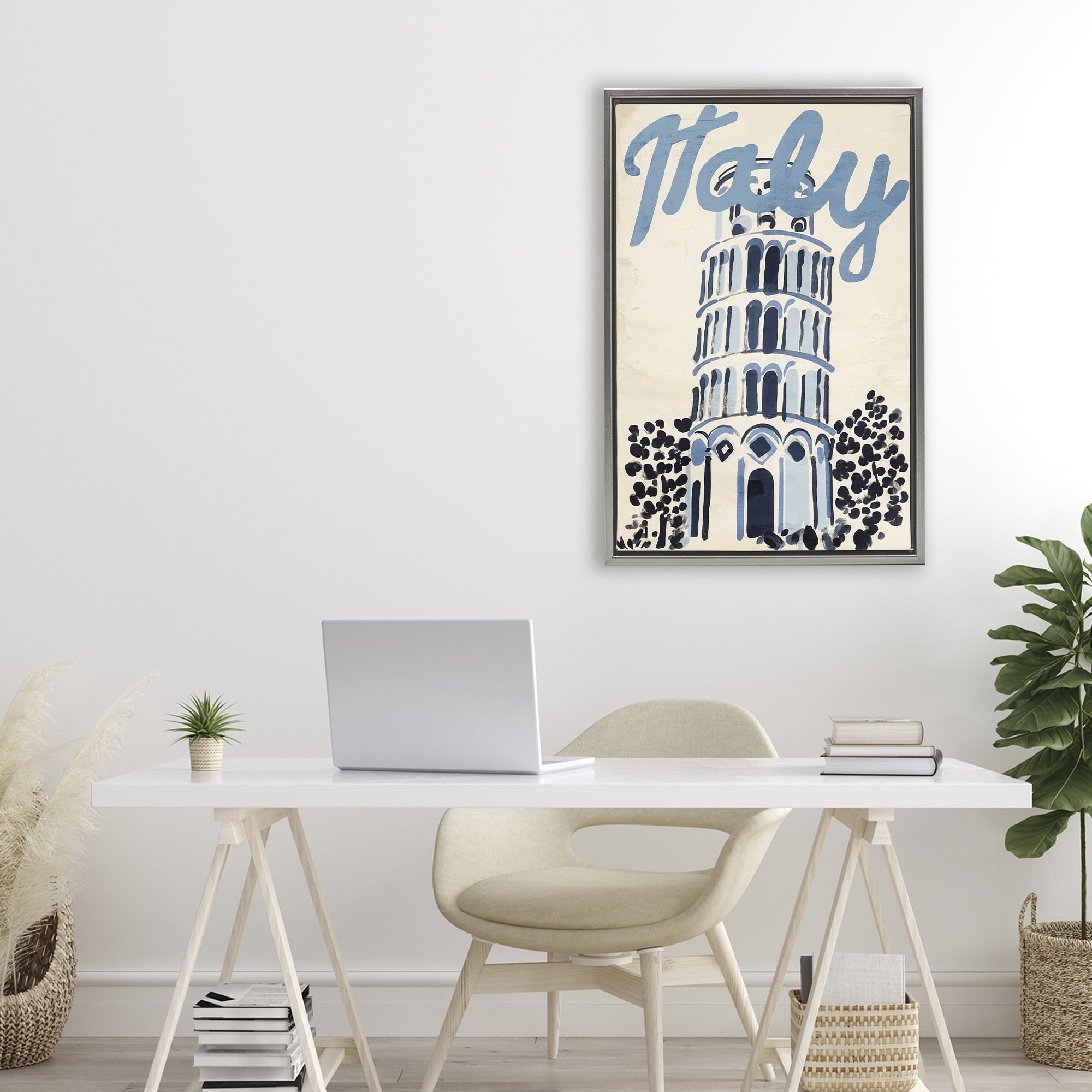 Stupell Industries Blue & Beige Italy Travel Gray Framed Floater Canvas Wall Art, design by Annabelle Hall