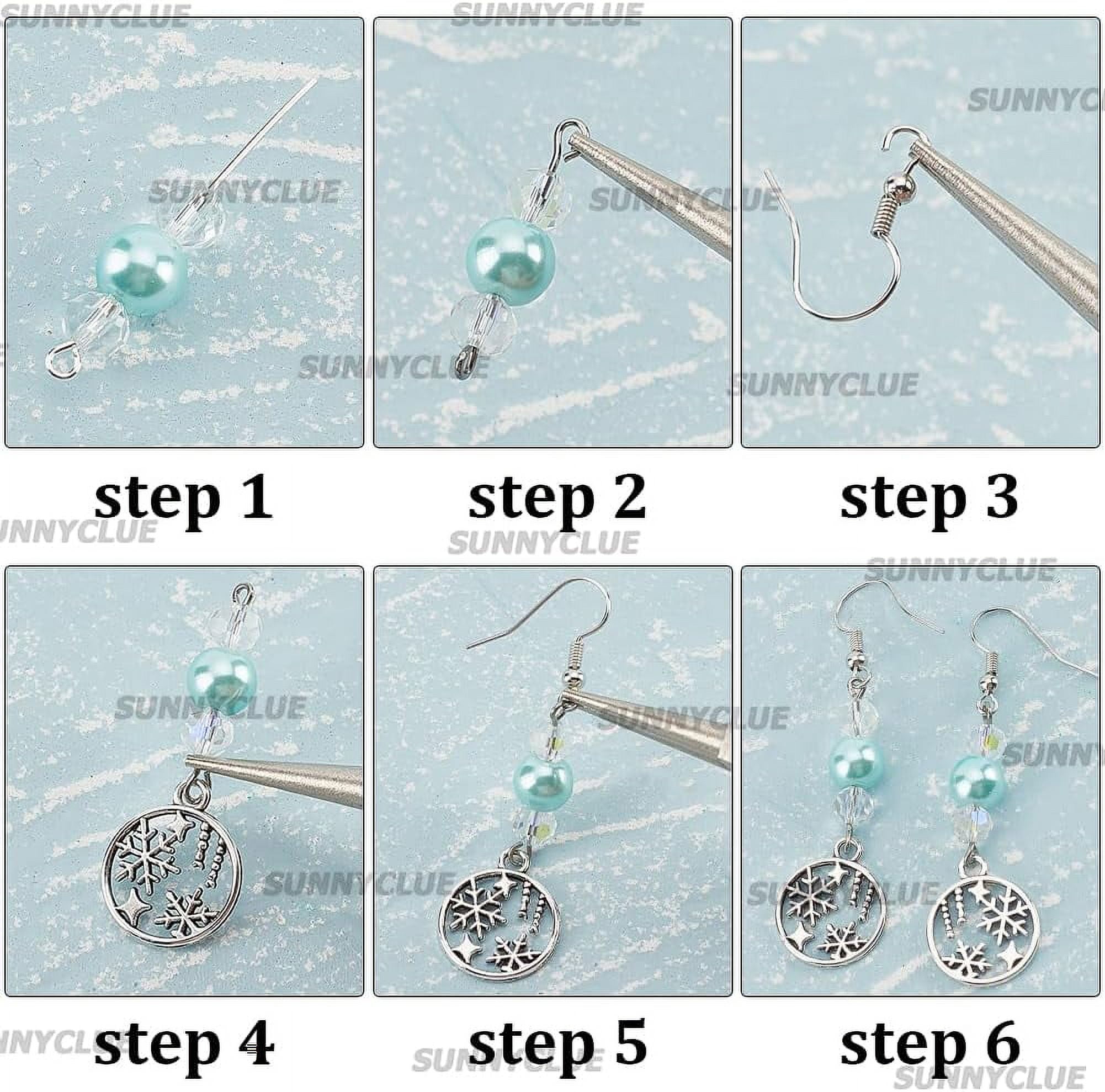 DIY 10Pairs Christmas Charms Earrings Making Kit Antique Silver Snowflake Charms Winter Blue Faceted Glass Beads Linking Rings Dangle Earring Hooks