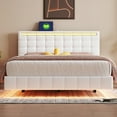 thumbnail image 2 of Queen Size Floating Bed Frame with LED Lights and USB Charging Station, Modern Platform Bed with Headboard,Wood Slats Support,No Box Spring Needed,White+PU, 2 of 8