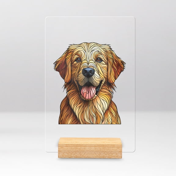 Patriotic Golden Retriever Stained Glass Portrait American Flag Acrylic Plaque Sign Ashwood Base Goldens Dog Lover Gifts Idea Home Desk Decor - 01010