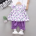 thumbnail image 5 of kpoplk Toddler Baby Girl Summer Clothes Outfit Funny Letter T Shirt Top Short Set Infant Girl Clothes 6 12 18 months 2T 3T(Purple,18-24 M), 5 of 6