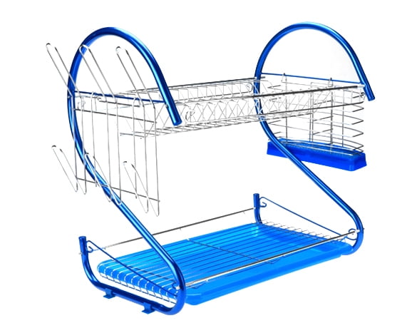 2 Tiers Cool Blue Dish Rack,Kitchen Dish Cup Drying Rack Drainer Organizer by
