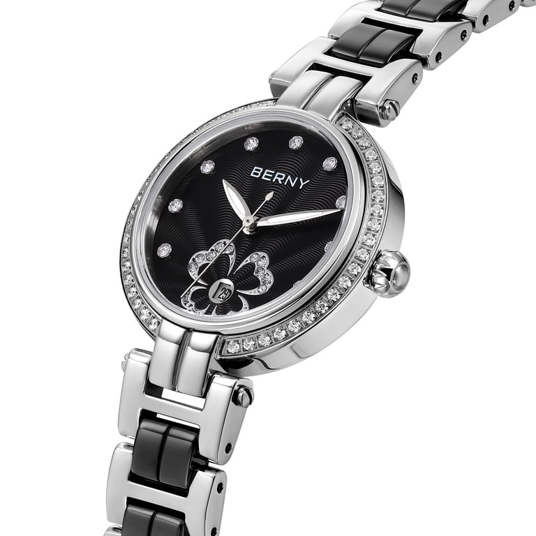 BERNY Silver Watch for Women, Dainty Two-Tone Ceramic Band  display picture 1