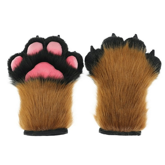 AOOOWER Womens Winter Warm Gloves Cosplays Bear Wolf Paw All-Cover Furry Plush Mittens for Girls Animal Tiger Foxes Cosplays