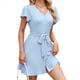 thumbnail image 1 of Vestido Camisero Informal de Verano para Mujer, con Botones y Cuello en V, Mangas Abullonadas Azul L, 1 of 10