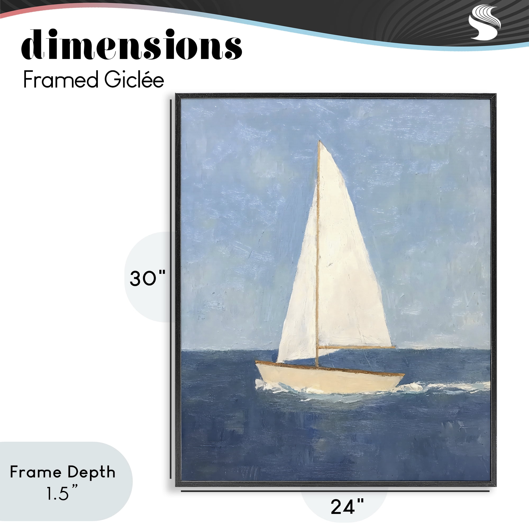 Stupell Industries Deep Blue Sail at Sea Black Framed Giclee Art, design by Creative Studio