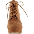 thumbnail image 3 of Forever Women Stacked Chunky Thick High Heels Ankle Boots Hidden Platform Lace Up Booties Camille-86 Suede Light Brown Tan 8, 3 of 4