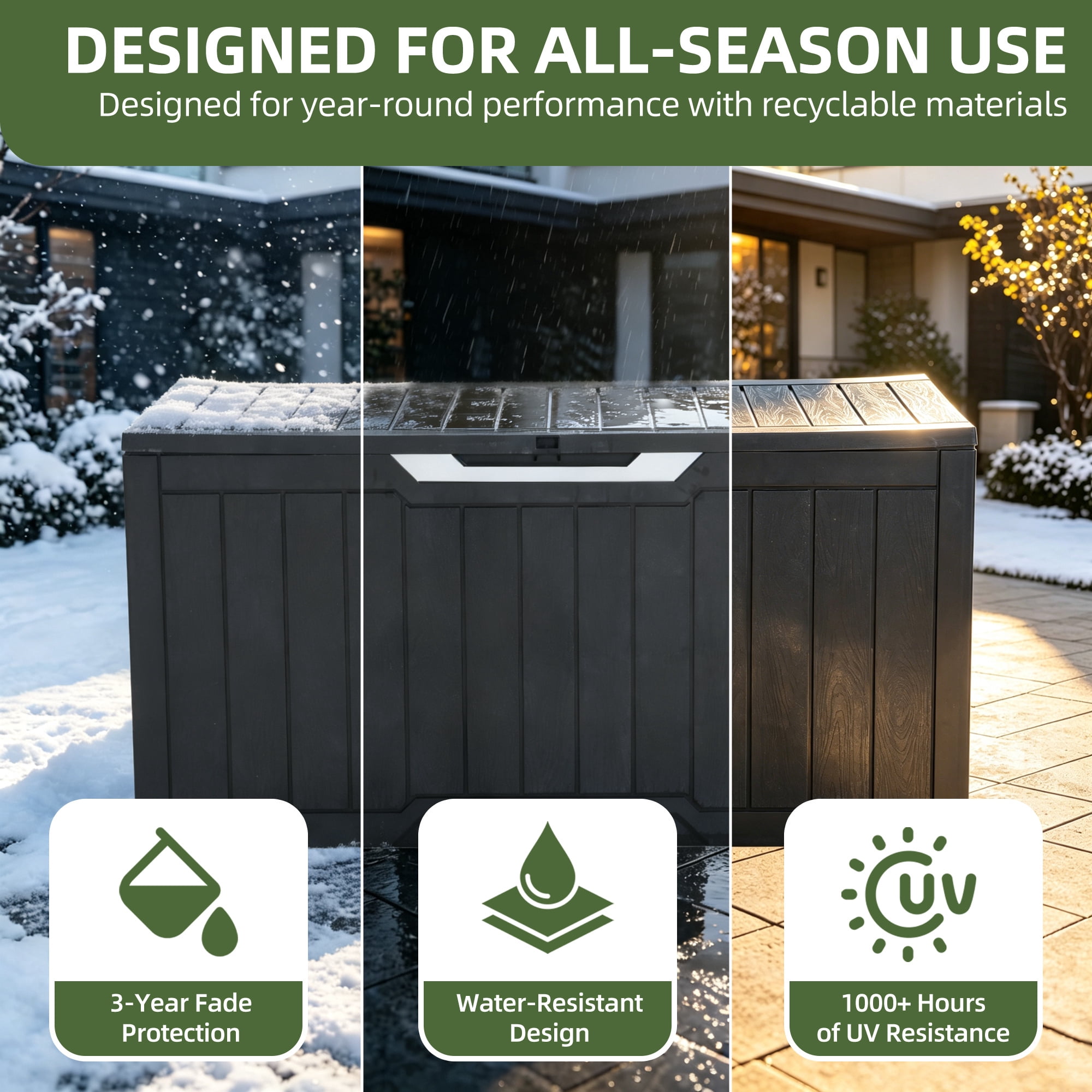 Uforic 100 Gallon Weatherproof Rattan Deck Box, Lockable Resin Large Outdoor Storage Box for Patio Cushions Garden Tools Equipment, Black