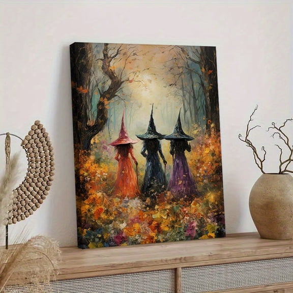 1pc Framed Beautiful Witches Coven Scenic Canvas Painting Witches Poster Halloween Canvas Print Vintage Wall Art Spooky Home Decor Perfect Gift for Horror Fans Modern Artwork For Bedroom Living Room