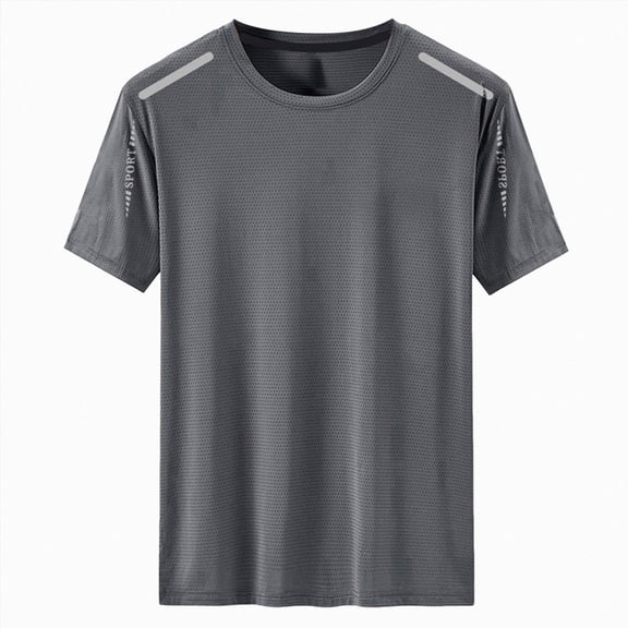 Nwiuh Men's Workout Shirts Dry Fit UPF 50 Sun Shirts Cooling Moisture Wicking Athletic Gym Tops Grey L