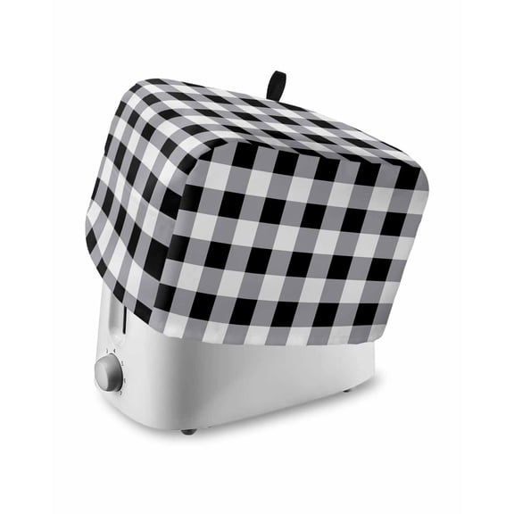 Vintage Farmhouse Toaster Cover 4 Slice, Black and White Checkered Dustproof Bread Machine Oven Cover with Storage Pockets, Fits Most Kitchen Toasters Protector